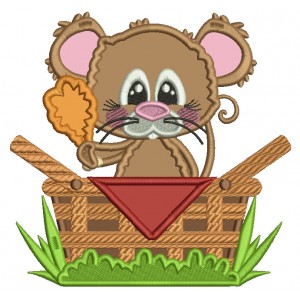 Cute Little Mouse Holding a Piece Of Chicken Applique Machine Embroidery Design Digitized Pattern