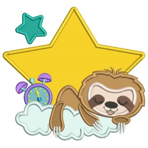Cute Little Sloth One THe Cloud Applique Machine Embroidery Design Digitized Pattern