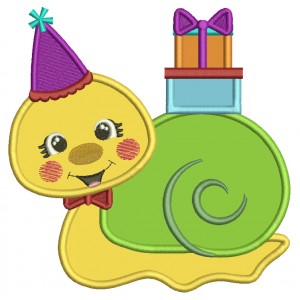 Cute Little Snail With Birthday Presents Applique Machine Embroidery Design Digitized Pattern