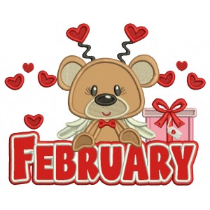 February Bear Valentine's Day Applique Machine Embroidery Design Digitized Pattern