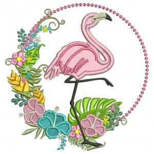 Flamingo Standing On One Foot And Flowers Applique Machine Embroidery Design Digitized Pattern