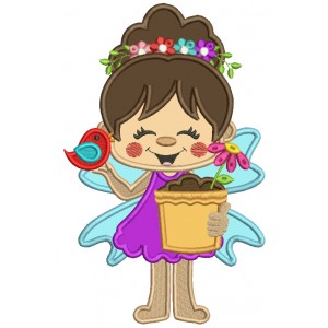 Flower Fairy With a Flower Pot Applique Machine Embroidery Design Digitized Pattern