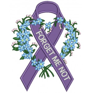 Forget Me Not Alzheimer's Ribbon Applique Machine Embroidery Design Digitized Pattern