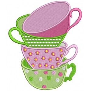 Four Tea cups Stacked On On Top Of The Other Filled Machine Embroidery Design Digitized Pattern