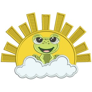 Frog And The Sun Applique Machine Embroidery Design Digitized Pattern