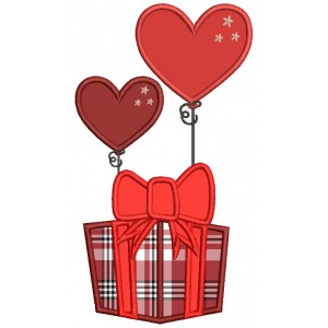 Gift Box With Heart Shape Balloons Valentine's Day Applique Machine Embroidery Design Digitized Pattern