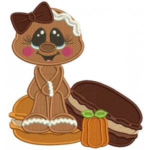 Gingerbread Girl Sitting on a Donut Fall Filled Thanksgiving Machine Embroidery Design Digitized Pattern