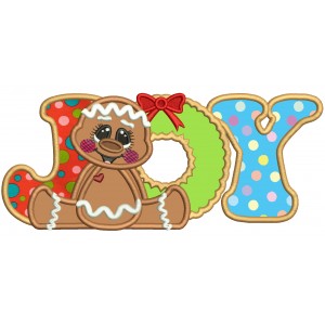 Gingerbread Man JOY With a Ribbon Christmas Applique Machine Embroidery Design Digitized Pattern