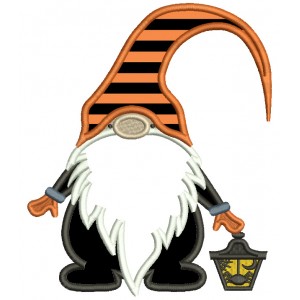 Gnome Holding Lantern Halloween Applique Machine Embroidery Design Digitized Pattern