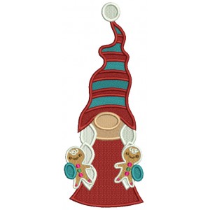 Gnome Holding Two Gingerbread Men Christmas Filled Machine Embroidery Design Digitized Pattern