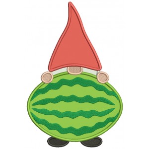 Gnome Holding a Huge Watermelon Applique Machine Embroidery Design Digitized Pattern