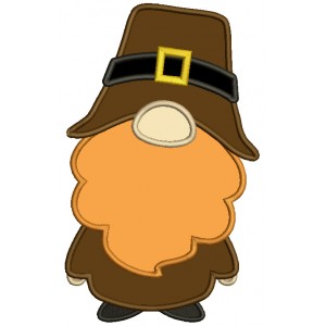 Gnome Pilgrim Wearing a BIg Hat Thanksgiving Applique Machine Embroidery Design Digitized Pattern