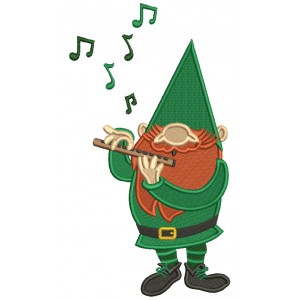 Gnome Playing a Flute St.Patrick's Day Filled Machine Embroidery Design Digitized Pattern 