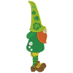 Gnome Wearing Tall Hat With Shamrocks St.Patrick's Day Filled Machine Embroidery Design Digitized Pattern