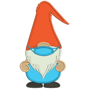 Gnome Wearing a Face Mask Applique Machine Embroidery Digitized Design Pattern