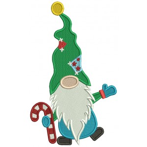 Gnome With Candy Cane Christmas Filled Machine Embroidery Design Digitized Pattern