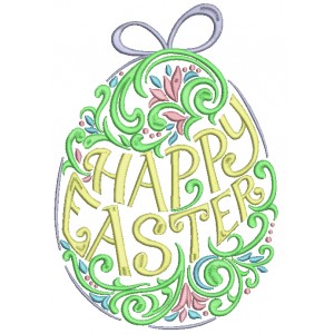 Happy Easter Fancy Ornate Egg With Bunny Ears Filled Machine Embroidery Design Digitized Pattern