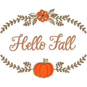 Hello Fall Flower Frame With a Pumpkin Applique Machine Embroidery Design Digitized Pattern