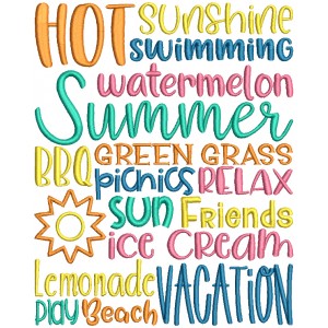 Hot Sunshine Swimming Watermelon Summer Lemonade Play Beach Vacation And Sun Filled Machine Embroidery Design Digitized Pattern