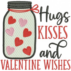 Hugs Kisses And Valentine Wishes Filled Machine Embroidery Design Digitized Pattern