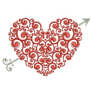Ornate Heart With Arrow Love Filled Machine Embroidery Design Digitized Pattern