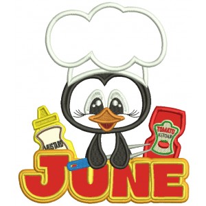 June Penguin Cook Applique Machine Embroidery Design Digitized Pattern