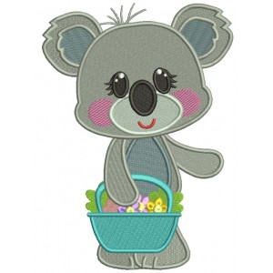 Koala Holding Basket With Flowers Filled Machine Embroidery Digitized Design Pattern