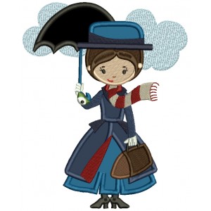 Lady Holding an Umbrella Applique Machine Embroidery Design Digitized Pattern