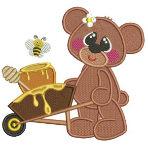 Little Bear Using Hand Cart To Transport Honey Filled Machine Embroidery Design Digitized Pattern