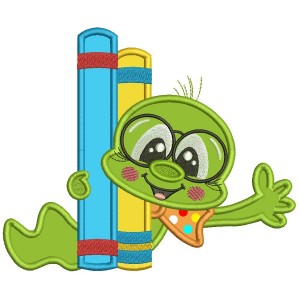 Little Bookworm Holding Books School Applique Machine Embroidery Design Digitized Pattern
