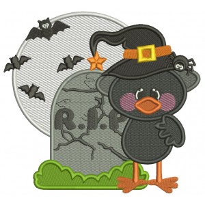 Little Crow Wizard RIP and Bats Halloween Filled Machine Embroidery Design Digitized Pattern