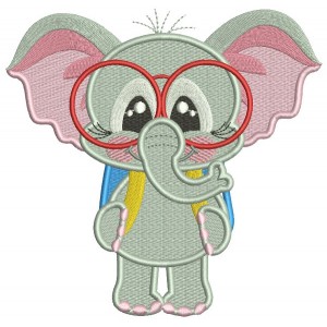 Little Elephant Goes To School Filled Machine Embroidery Design Digitized Pattern