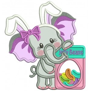 Little Girl Elephant With Bunny Ears And Jelly Beans Easter Applique Machine Embroidery Design Digitized Pattern 
