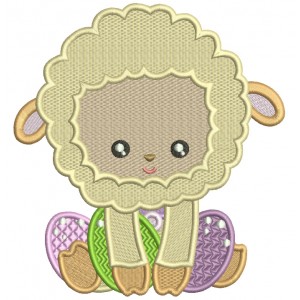 Little Lamb Sitting With Easter Eggs Filled Machine Embroidery Design Digitized Pattern 