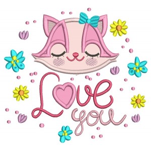 Love You Girl Raccoon Applique Machine Embroidery Design Digitized Pattern