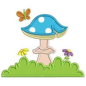 Mushroom, Flowers, and Butterflies Summer Applique Machine Embroidery Design Digitized Pattern