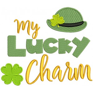 My Lucky Charm Shamrock And a Hat St. Patricks Day Filled Machine Embroidery Design Digitized Pattern