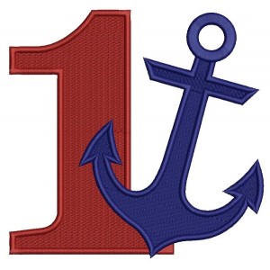 Number One Birthday Anchor Marine Filled Machine Embroidery Digitized Design Pattern