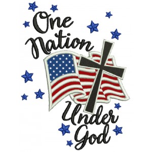 One Nation Under God American Flag With Cross Patriotic Applique Machine Embroidery Design Digitized Pattern
