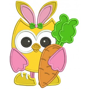 Owl With Bunny Ears Holding Carrot Easter Applique Machine Embroidery Design Digitized Pattern