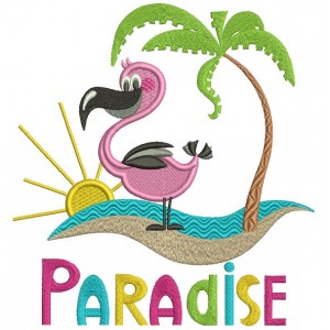 Paradise Flamingo And a Palm Tree Filled Machine Embroidery Design Digitized Pattern