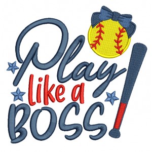 Play Like a Boss Baseball Sports Filled Machine Embroidery Design Digitized Pattern