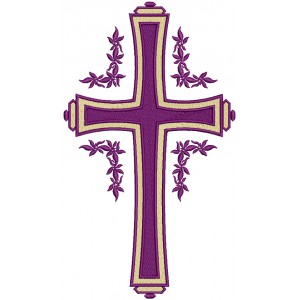 Purple Cross With Flowers Religious Filled Machine Embroidery Design Digitized Pattern