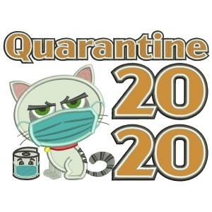 Quarantine 2020 Cat Wearing a Mask Applique Machine Embroidery Design Digitized Pattern
