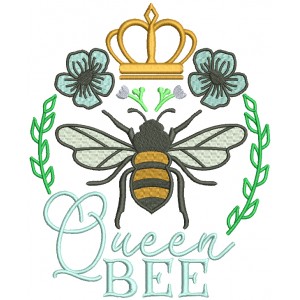 Queen Bee Flowers And Crown Filled Machine Embroidery Design Digitized Pattern