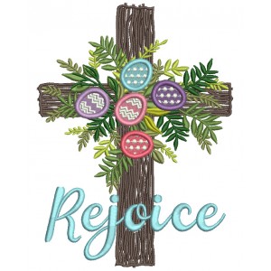 Rejoice Cross With Easter Eggs Filled Machine Embroidery Design Digitized Pattern