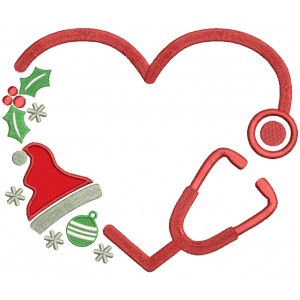 Santa's Hat Medical Stethoscope Christmas Applique Machine Embroidery Design Digitized Pattern
