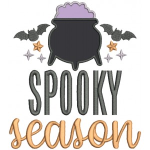 Spooky Season Cauldrin And Bats Halloween Applique Machine Embroidery Design Digitized Pattern