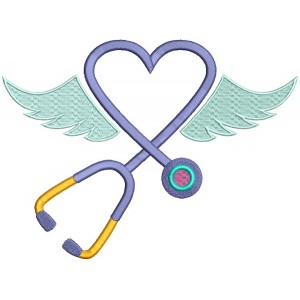 Stethoscope Angel Wings Heart Filled Machine Embroidery Design Digitized Pattern
