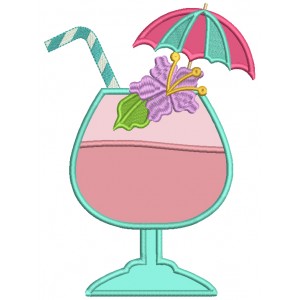 Summer Drink With an Umbrella Applique Machine Embroidery Design Digitized Pattern
